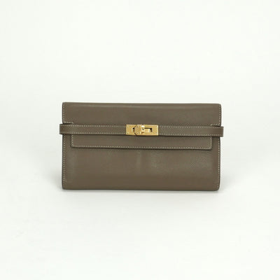 エルメス HERMES ケリーウォレット ケリーウォレットロング 財布 長財布 ロングウォレット エプソン エトゥープ Etoupe グレー Gray ゴールド金具