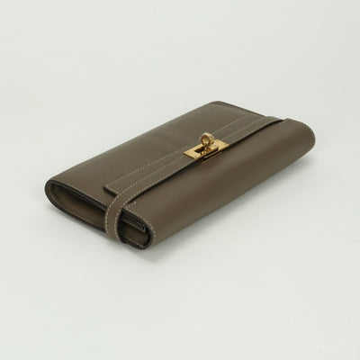 エルメス HERMES ケリーウォレット ケリーウォレットロング 財布 長財布 ロングウォレット エプソン エトゥープ Etoupe グレー Gray ゴールド金具