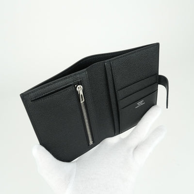 エルメス HERMES ニューパッサン ニューHパッサン 財布 二つ折り財布 ミニ財布 ミニウォレット エプソン ノワール ブラック 黒 ゴールド金具 ヴォーエプソン