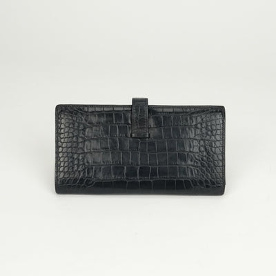エルメス HERMES ベアンスフレ ベアン スフレ 財布 長財布 ロングウォレット アリゲーター クロコダイル ブルーマリン ネイビー 紺 ゴールド金具 エキゾチック