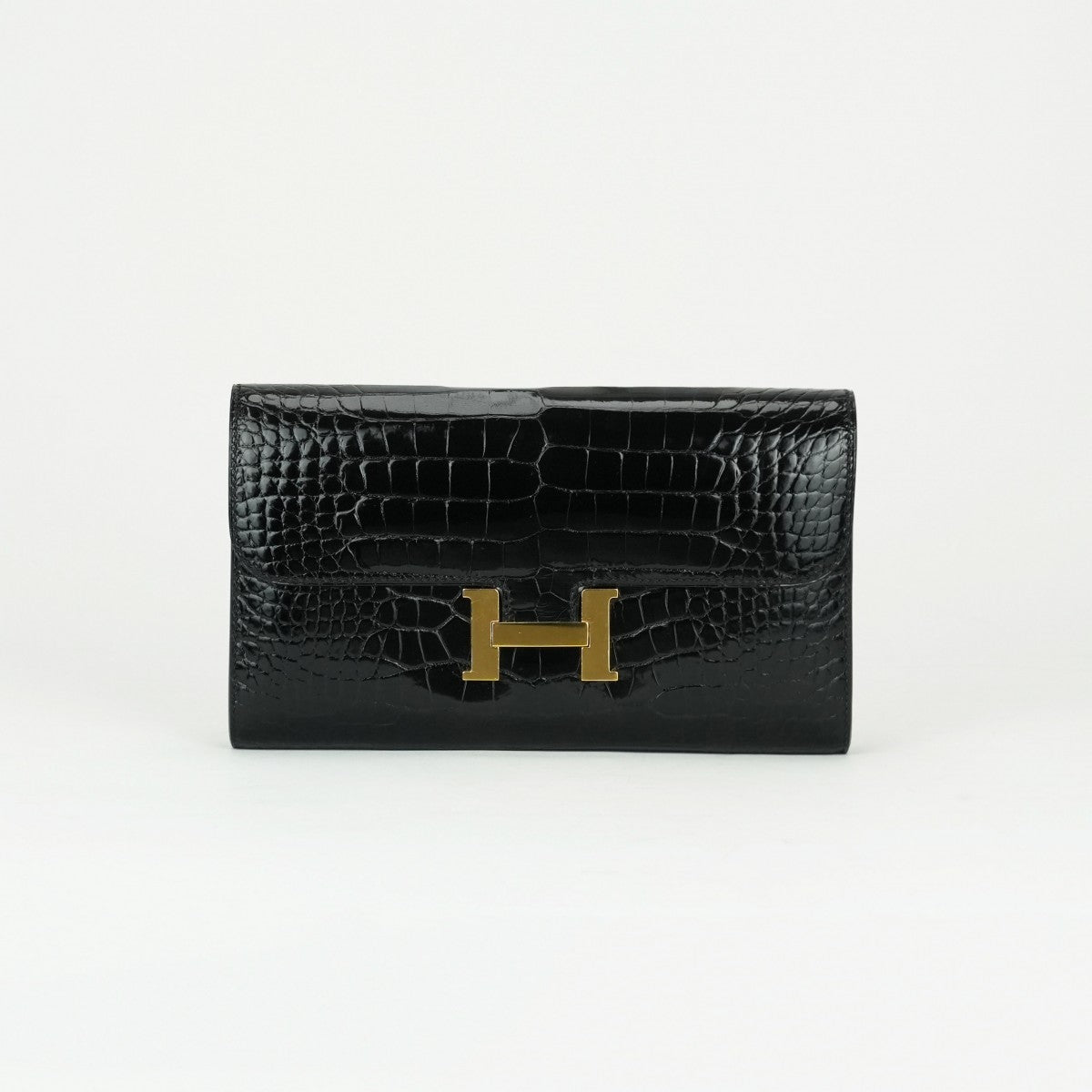 エルメス HERMES コンスタンスロング コンスタンス ロング 財布 長財布 ロングウォレット アリゲーター クロコダイル ノワール ブラック レッド 黒 赤 ゴールド金具