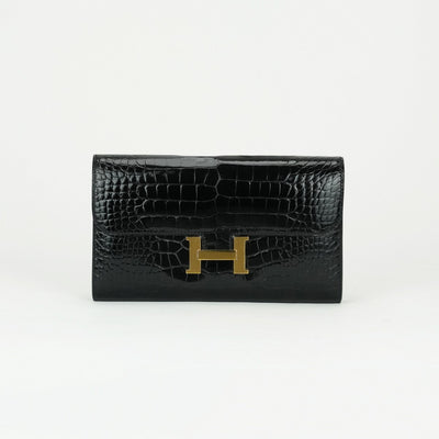 エルメス HERMES コンスタンスロング コンスタンス ロング 財布 長財布 ロングウォレット アリゲーター クロコダイル ノワール ブラック レッド 黒 赤 ゴールド金具