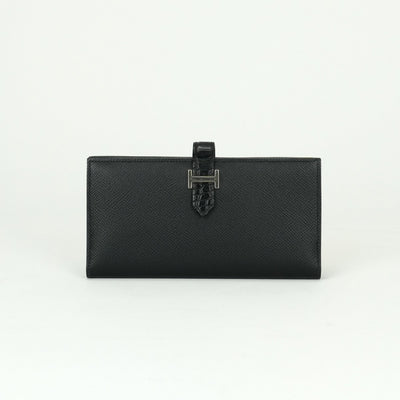 エルメス HERMES ベアンスフレタッチ ベアン スフレ タッチ 財布 長財布 ロングウォレット エプソン クロコダイル ノワール ブラック 黒 シルバー金具 ヴォーエプソン アリゲーター