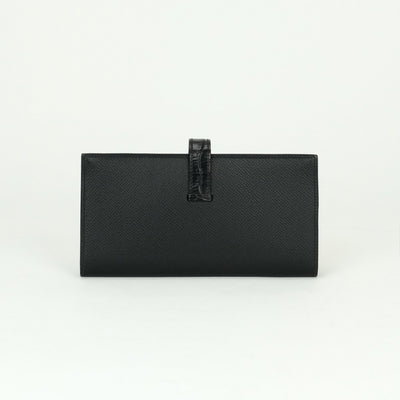 エルメス HERMES ベアンスフレタッチ ベアン スフレ タッチ 財布 長財布 ロングウォレット エプソン クロコダイル ノワール ブラック 黒 シルバー金具 ヴォーエプソン アリゲーター