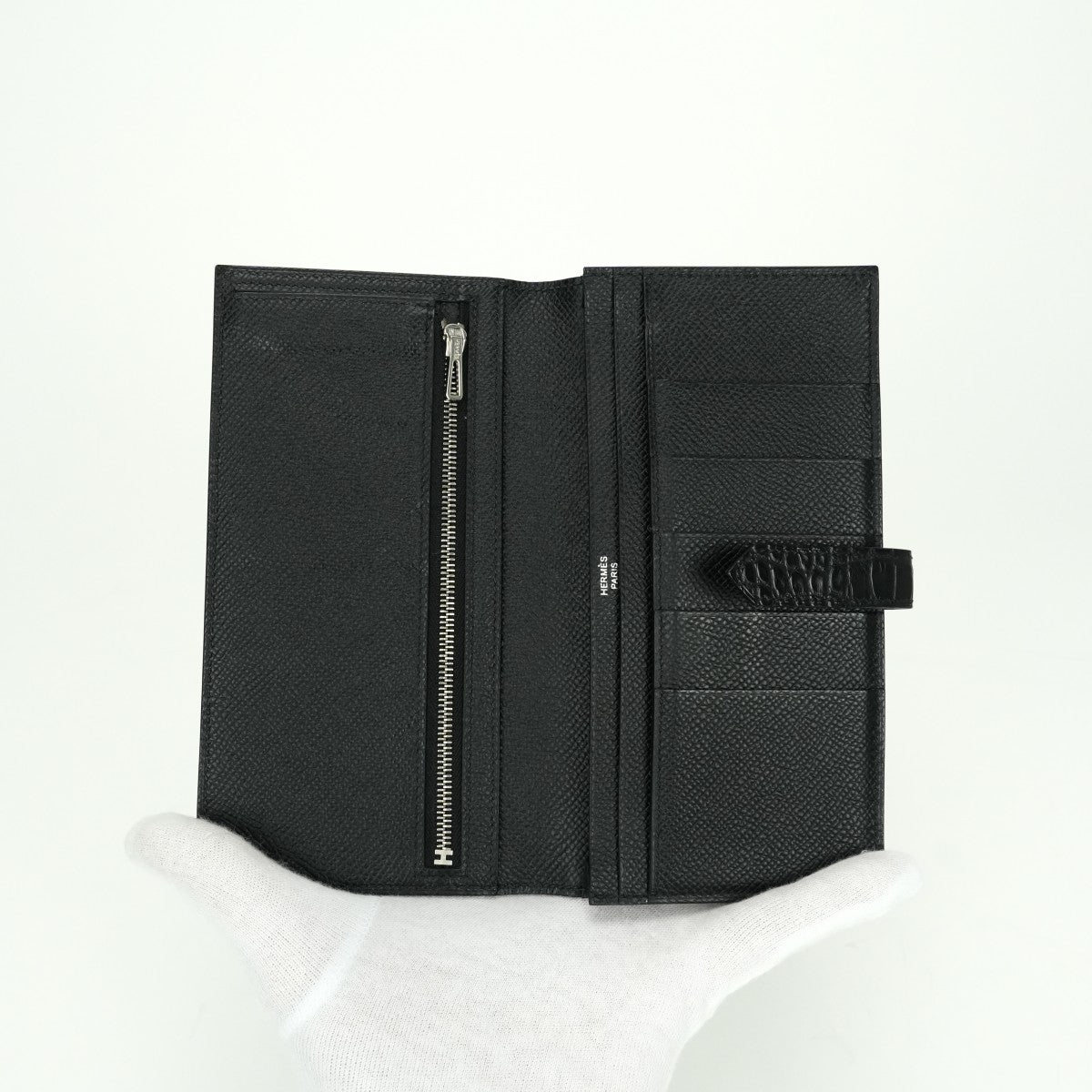 エルメス HERMES ベアンスフレタッチ ベアン スフレ タッチ 財布 長財布 ロングウォレット エプソン クロコダイル ノワール ブラック 黒 シルバー金具 ヴォーエプソン アリゲーター
