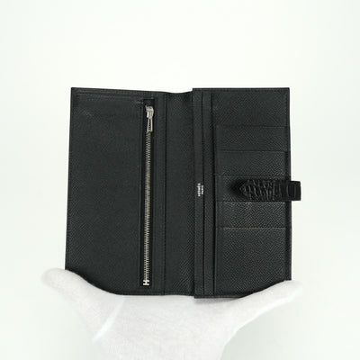 エルメス HERMES ベアンスフレタッチ ベアン スフレ タッチ 財布 長財布 ロングウォレット エプソン クロコダイル ノワール ブラック 黒 シルバー金具 ヴォーエプソン アリゲーター