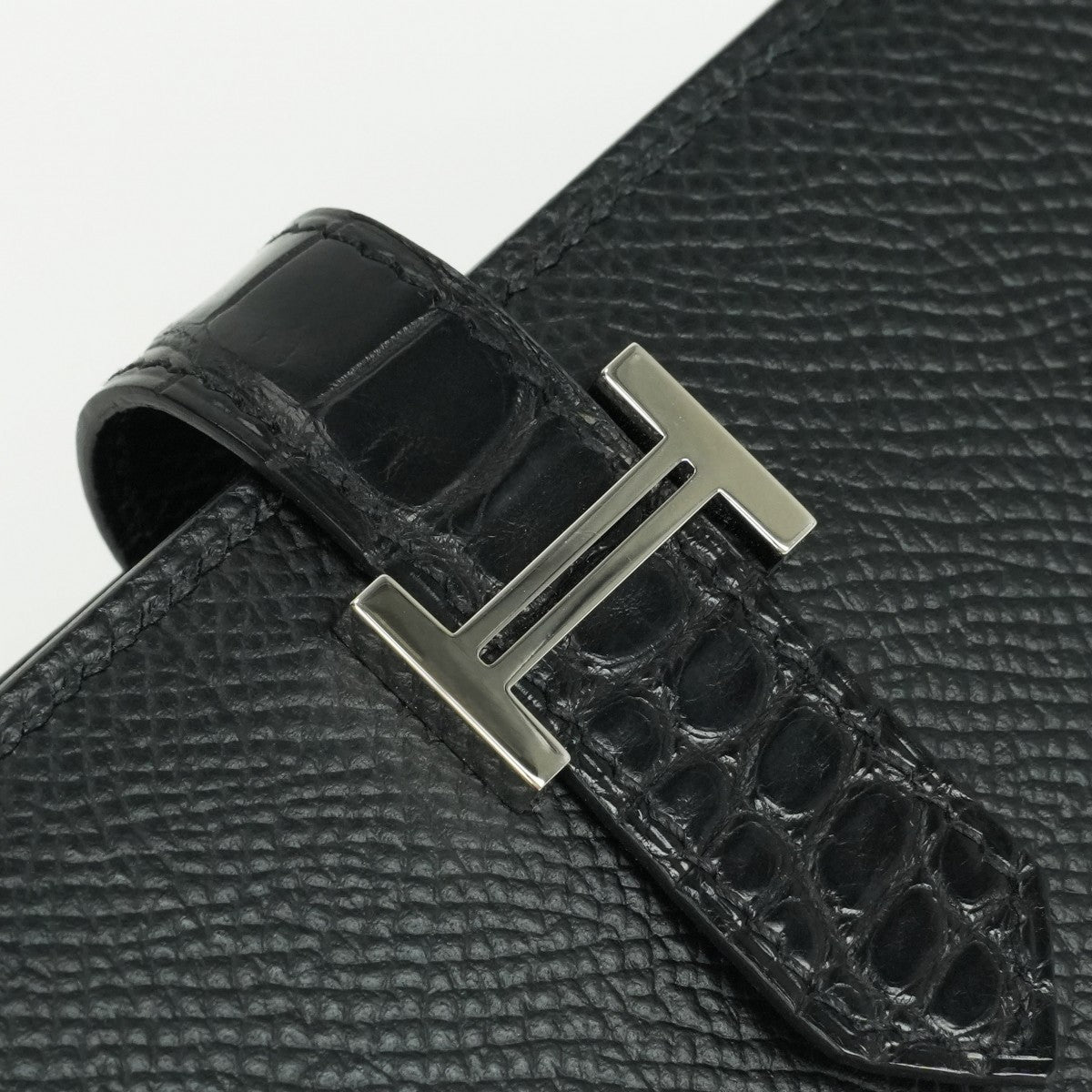 エルメス HERMES ベアンスフレタッチ ベアン スフレ タッチ 財布 長財布 ロングウォレット エプソン クロコダイル ノワール ブラック 黒 シルバー金具 ヴォーエプソン アリゲーター