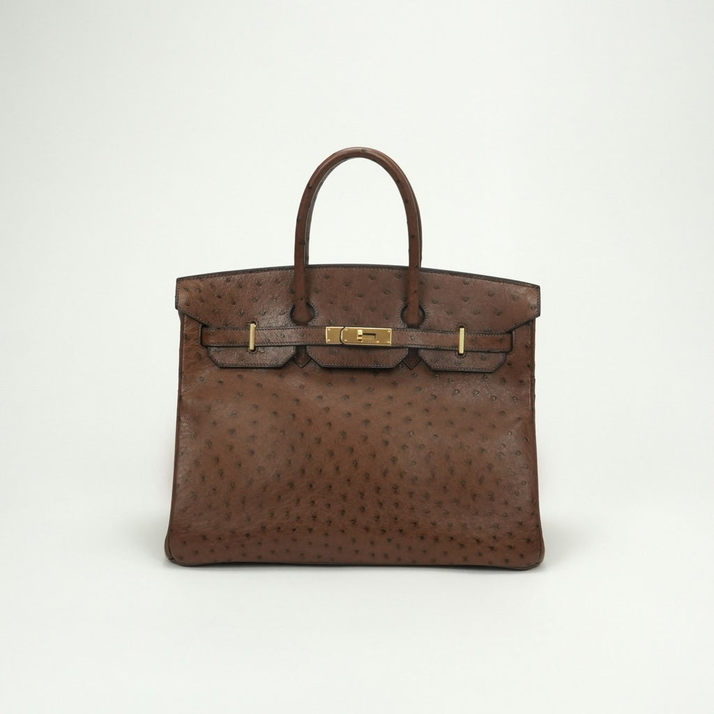 エルメス HERMES バーキン35 バーキン 35 バッグ トートバッグ オーストリッチ ブラウン Brown 茶 ゴールド金具 ハンドバッグ エルメス HERMES バーキン35 バーキン 35 バッグ トートバッグ