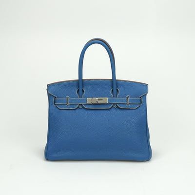 エルメス HERMES バーキン30 バーキン 30 バッグ トートバッグ トリヨンクレマンス ミコノス Mykonos ホワイト White ブルー blue 青 白 シルバー金具 バーキン トートバッグ バイカラー