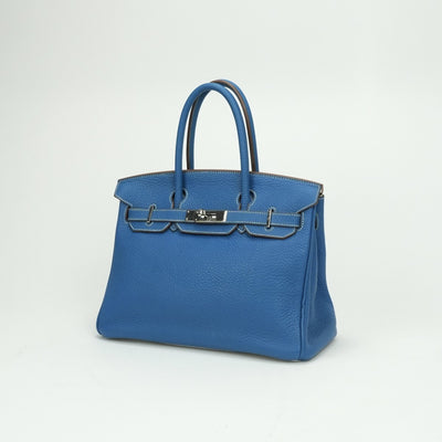 エルメス HERMES バーキン30 バーキン 30 バッグ トートバッグ トリヨンクレマンス ミコノス Mykonos ホワイト White ブルー blue 青 白 シルバー金具 バーキン トートバッグ バイカラー
