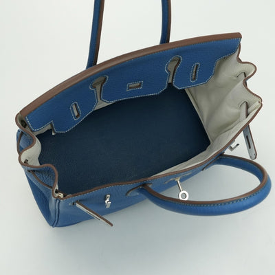 エルメス HERMES バーキン30 バーキン 30 バッグ トートバッグ トリヨンクレマンス ミコノス Mykonos ホワイト White ブルー blue 青 白 シルバー金具 バーキン トートバッグ バイカラー