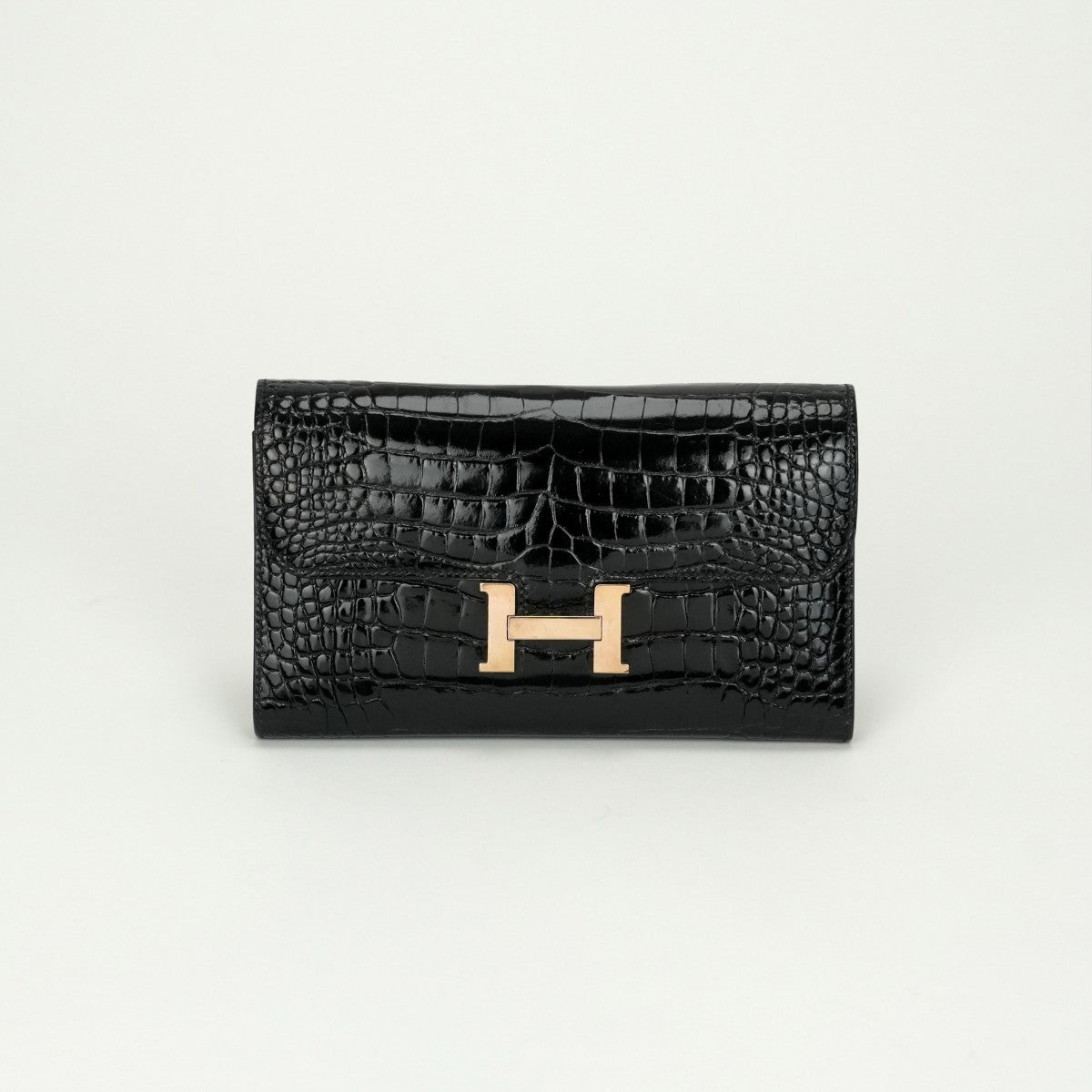 エルメス HERMES コンスタンスロング コンスタンス ロング 財布 長財布 ロングウォレット アリゲーター クロコダイル ノワール ブラック 黒 ローズゴールド金具 エキゾチック ピンクゴールド金具