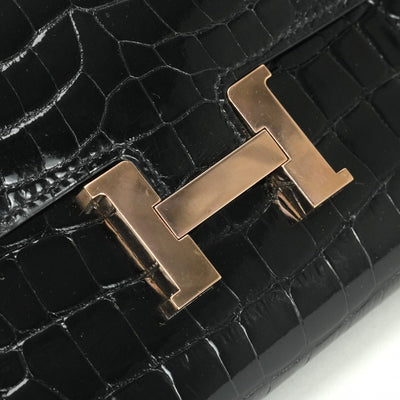 エルメス HERMES コンスタンスロング コンスタンス ロング 財布 長財布 ロングウォレット アリゲーター クロコダイル ノワール ブラック 黒 ローズゴールド金具 エキゾチック ピンクゴールド金具