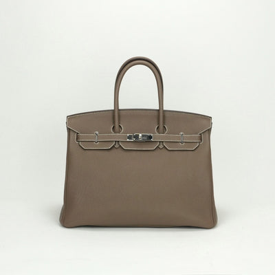 HERMES HERMES Birkin 35 Birkin 35 Bag Tote Bag Togo Etoupe Etoupe Gray Silver Metal HandbagBirkinEtoop