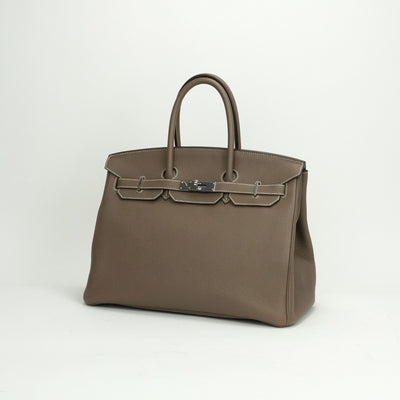 HERMES HERMES Birkin 35 Birkin 35 Bag Tote Bag Togo Etoupe Etoupe Gray Silver Metal HandbagBirkinEtoop