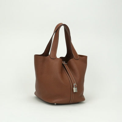 HERMES HERMES Picotin lock MM Picotin lock MM Picotin lock 22 Bag Tote Bag Taurillon Clemence Gold Gold Brown Brown Silver Hardware Handbag Picotin Picotin MM