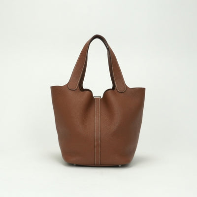 HERMES HERMES Picotin lock MM Picotin lock MM Picotin lock 22 Bag Tote Bag Taurillon Clemence Gold Gold Brown Brown Silver Hardware Handbag Picotin Picotin MM