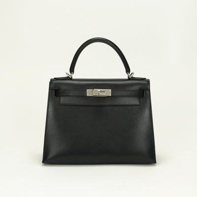 エルメス HERMES ケリー28 ケリー 28 バッグ トートバッグ ショルダーバッグ ボックスカーフ ノワール ブラック 黒 シルバー金具 ハンドバッグ V字金具 新型金具 KELLY