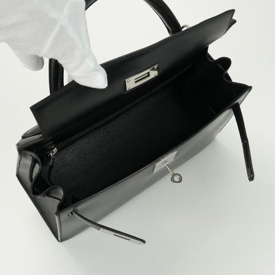 エルメス HERMES ケリー28 ケリー 28 バッグ トートバッグ ショルダーバッグ ボックスカーフ ノワール ブラック 黒 シルバー金具 ハンドバッグ V字金具 新型金具 KELLY