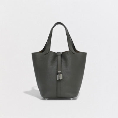 HERMES 爱马仕 Picotin lock MM Picotin lock MM Picotin lock 22 包袋 托特包 Taurillon Clemence Etain 灰色 灰色 银色五金 手提包 Picotin MM Picotin 22