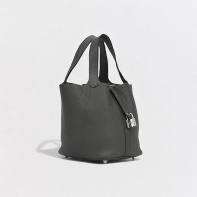 HERMES 爱马仕 Picotin lock MM Picotin lock MM Picotin lock 22 包袋 托特包 Taurillon Clemence Etain 灰色 灰色 银色五金 手提包 Picotin MM Picotin 22