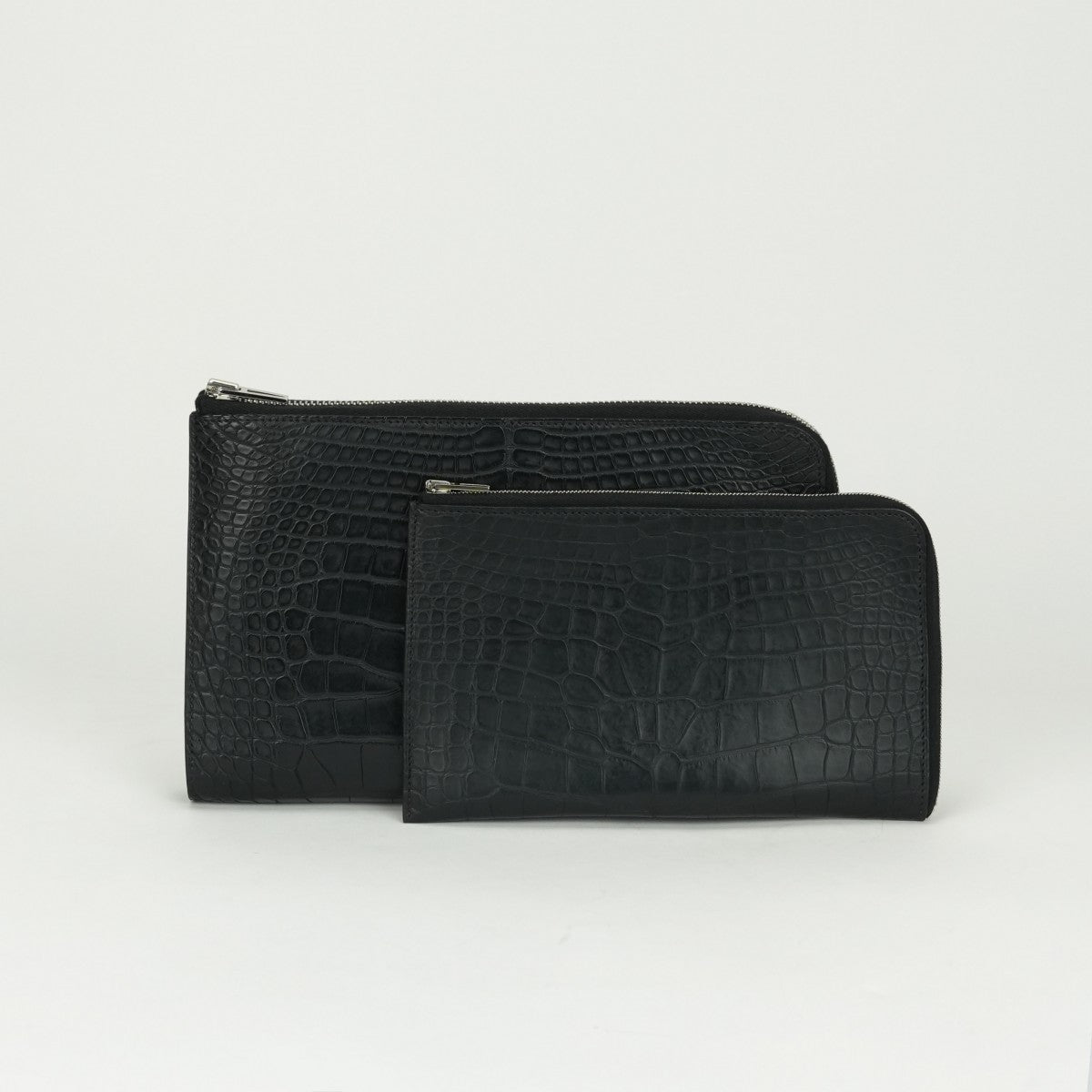 エルメス HERMES リミックス デュオ 財布 長財布 ロングウォレット アリゲーター クロコダイル ノワール ブラック　Black 黒 シルバー金具 エキゾチック カードケース カード入れ L字