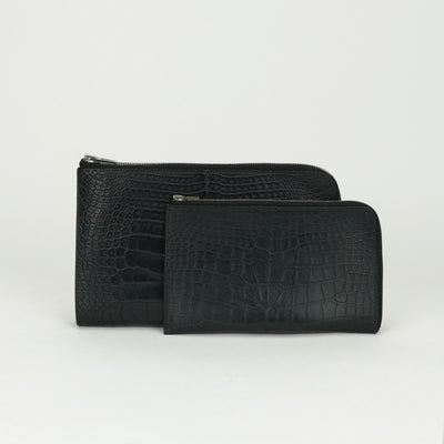エルメス HERMES リミックス デュオ 財布 長財布 ロングウォレット アリゲーター クロコダイル ノワール ブラック　Black 黒 シルバー金具 エキゾチック カードケース カード入れ L字