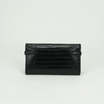 エルメス HERMES ケリーウォレット ケリーウォレットロング 財布 長財布 ロングウォレット アリゲーター クロコダイル ノワール Noir ブラック Black 黒 シルバー金具 エキゾチック