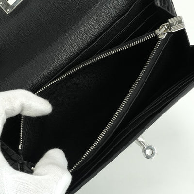 エルメス HERMES ケリーウォレット ケリーウォレットロング 財布 長財布 ロングウォレット アリゲーター クロコダイル ノワール Noir ブラック Black 黒 シルバー金具 エキゾチック