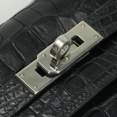 エルメス HERMES ケリーウォレット ケリーウォレットロング 財布 長財布 ロングウォレット アリゲーター クロコダイル ノワール Noir ブラック Black 黒 シルバー金具 エキゾチック