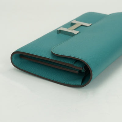 エルメス HERMES コンスタンスロング コンスタンス ロング 財布 長財布 ロングウォレット エプソン ブルーパオン　blue paon ブルー blue グリーン Green 青 緑 シルバー金具 ヴォーエプソン