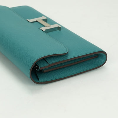 エルメス HERMES コンスタンスロング コンスタンス ロング 財布 長財布 ロングウォレット エプソン ブルーパオン　blue paon ブルー blue グリーン Green 青 緑 シルバー金具 ヴォーエプソン