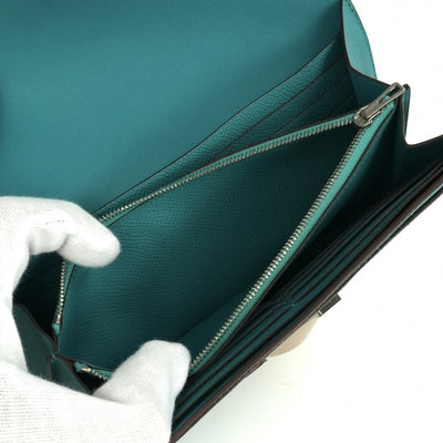 エルメス HERMES コンスタンスロング コンスタンス ロング 財布 長財布 ロングウォレット エプソン ブルーパオン　blue paon ブルー blue グリーン Green 青 緑 シルバー金具 ヴォーエプソン
