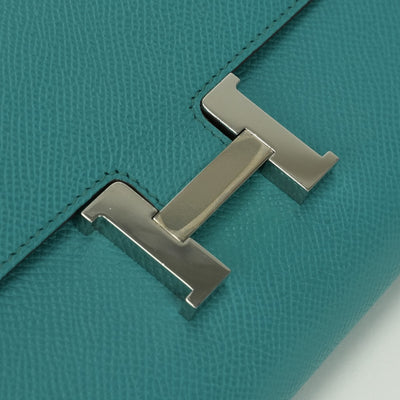 エルメス HERMES コンスタンスロング コンスタンス ロング 財布 長財布 ロングウォレット エプソン ブルーパオン　blue paon ブルー blue グリーン Green 青 緑 シルバー金具 ヴォーエプソン