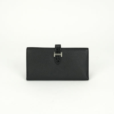 エルメス HERMES ベアンスフレタッチ ベアン スフレ タッチ 財布 長財布 ロングウォレット エプソン クロコダイル ノワール noir ブラック black 黒 シルバー金具 ヴォーエプソン アリゲーター