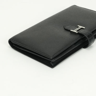 エルメス HERMES ベアンスフレタッチ ベアン スフレ タッチ 財布 長財布 ロングウォレット エプソン クロコダイル ノワール noir ブラック black 黒 シルバー金具 ヴォーエプソン アリゲーター