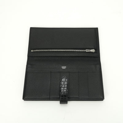 エルメス HERMES ベアンスフレタッチ ベアン スフレ タッチ 財布 長財布 ロングウォレット エプソン クロコダイル ノワール noir ブラック black 黒 シルバー金具 ヴォーエプソン アリゲーター