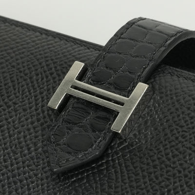 エルメス HERMES ベアンスフレタッチ ベアン スフレ タッチ 財布 長財布 ロングウォレット エプソン クロコダイル ノワール noir ブラック black 黒 シルバー金具 ヴォーエプソン アリゲーター