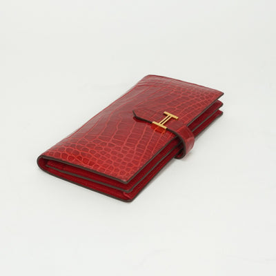 エルメス HERMES ベアンスフレ ベアン スフレ 財布 長財布 ロングウォレット アリゲーター クロコダイル ブレイズ Blaze レッド red 赤 ゴールド金具 エキゾチック