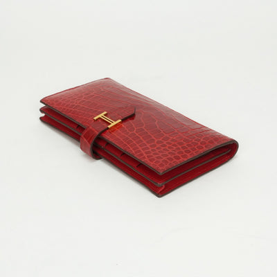 エルメス HERMES ベアンスフレ ベアン スフレ 財布 長財布 ロングウォレット アリゲーター クロコダイル ブレイズ Blaze レッド red 赤 ゴールド金具 エキゾチック