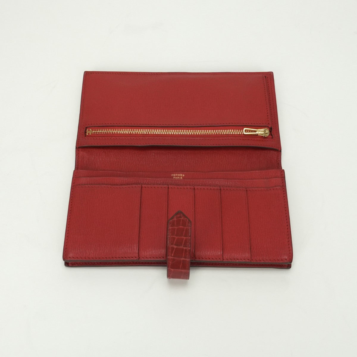 エルメス HERMES ベアンスフレ ベアン スフレ 財布 長財布 ロングウォレット アリゲーター クロコダイル ブレイズ Blaze レッド red 赤 ゴールド金具 エキゾチック