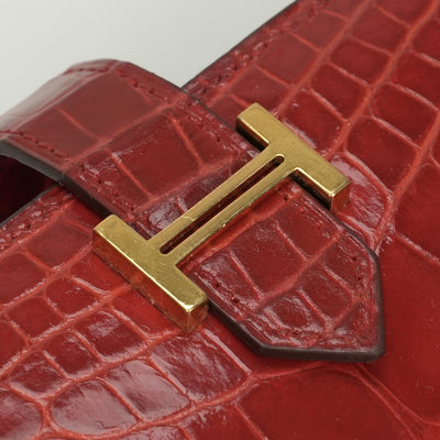 エルメス HERMES ベアンスフレ ベアン スフレ 財布 長財布 ロングウォレット アリゲーター クロコダイル ブレイズ Blaze レッド red 赤 ゴールド金具 エキゾチック