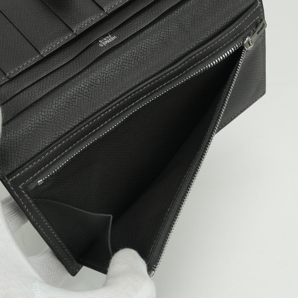 エルメス HERMES ベアンクラシック ベアン クラシック 財布 長財布 ロングウォレット エプソン グラファイト Graphite グレー Gray シルバー金具 ヴォーエプソン