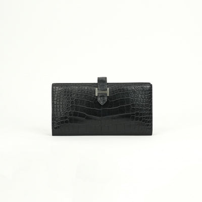 エルメス HERMES ベアンスフレ ベアン スフレ 財布 長財布 ロングウォレット アリゲーター クロコダイル ノワール noir ブラック black 黒 シルバー金具