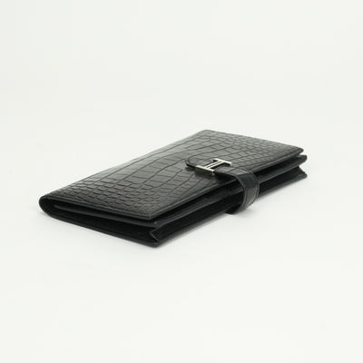 エルメス HERMES ベアンスフレ ベアン スフレ 財布 長財布 ロングウォレット アリゲーター クロコダイル ノワール noir ブラック black 黒 シルバー金具