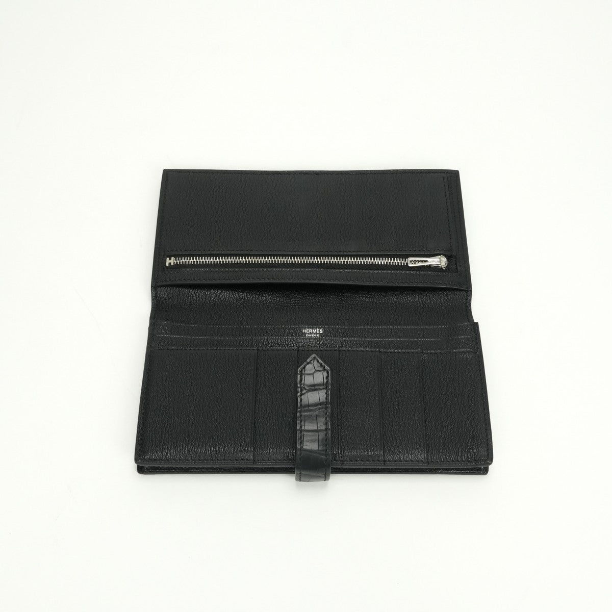 エルメス HERMES ベアンスフレ ベアン スフレ 財布 長財布 ロングウォレット アリゲーター クロコダイル ノワール noir ブラック black 黒 シルバー金具