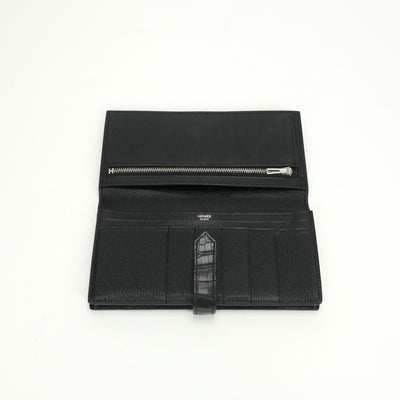エルメス HERMES ベアンスフレ ベアン スフレ 財布 長財布 ロングウォレット アリゲーター クロコダイル ノワール noir ブラック black 黒 シルバー金具