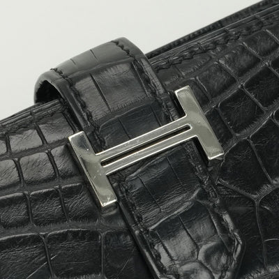 エルメス HERMES ベアンスフレ ベアン スフレ 財布 長財布 ロングウォレット アリゲーター クロコダイル ノワール noir ブラック black 黒 シルバー金具
