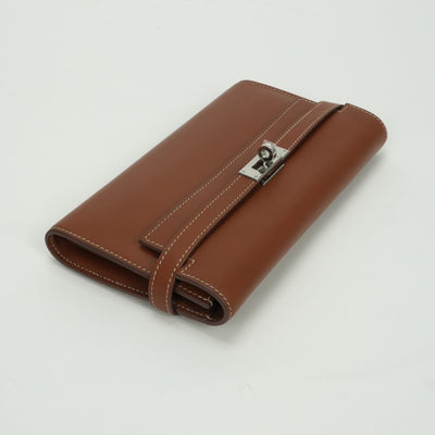 エルメス HERMES ケリーウォレット ケリーウォレットロング 財布 長財布 ロングウォレット ボックスカーフ ゴールド Gold ブラウン Brown 茶 シルバー金具