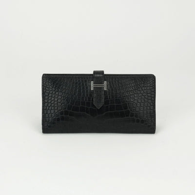 エルメス HERMES ベアンスフレ ベアン スフレ 財布 長財布 ロングウォレット アリゲーター クロコダイル ノワール noir ブラック Black 黒 シルバー金具